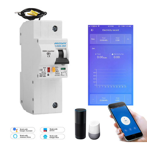 1P eWelink Single phase Din rail WIFI Smart Energy Meter Power Consumption kWh Meter wattmeter with Alexa  google for Smart home ► Photo 1/5