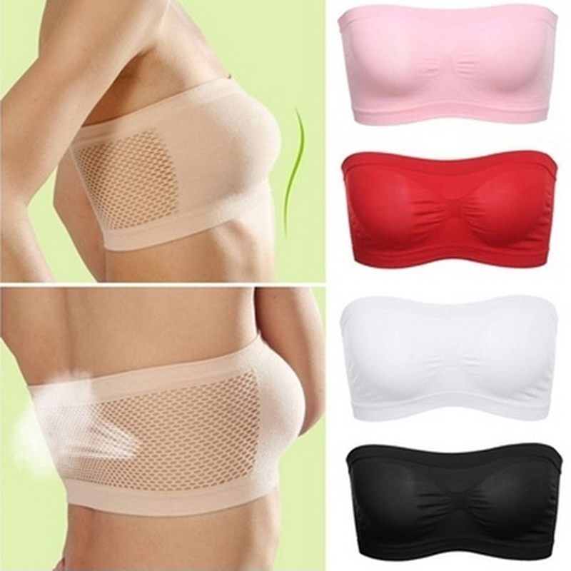 High Quality 1 Pc Women's Strapless Underwear Ice Silk Seamless Wrapped  Bandeau Bra Tube Tops Solid Fashion New