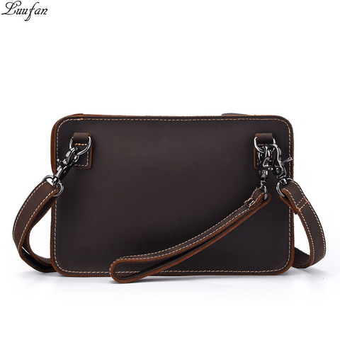 Men's Genuine leather mini Shoulder Bag Real Crazy Horse Cowhide Messenger Crossbody Bag Small Handbag iPad Clutch Bag wallet ► Photo 1/6