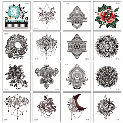 Rocooart Women Sexy Henna Flower Temporary Tattoo Stickers Black Waterproof Fake Jewelry Tatoos Lotus Body Art Tattoo Lace ► Photo 1/6