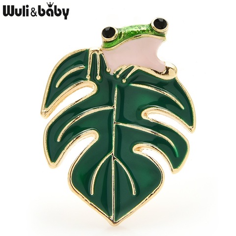 Wuli&baby Enamel Frog Brooches For Women 2-color Leaf Animal Party Causal Brooch Pins New Year Gifts ► Photo 1/4