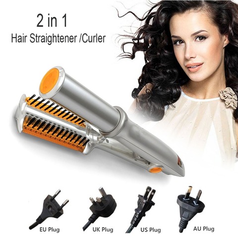 2 in 1 Hair Straightener Iron Curling Curler Portable Adjustable Temperature Ceramic Curling Iron Wand Roller Hairdressing Tool ► Photo 1/6