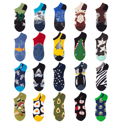 1Pair Funny Van Gogh  Oil Painting Casual Ankle Socks Fashion Colorful Harajuku Fruit Animal Cotton Men women Socks low cut sox ► Photo 1/6