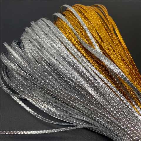 3/5/8/10mm 10yards Gold/Silver Polyester Ribbon For Bow Wedding Christmas Decoration DIY Gift Wrapping ► Photo 1/4