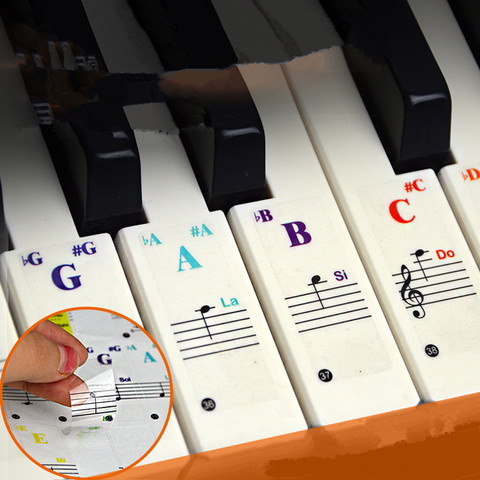 49/54/61/88 color Transparent Piano Keyboard Stickers Electronic Keyboard Key Piano Stave Note Sticker Symbol for White Keys ► Photo 1/6
