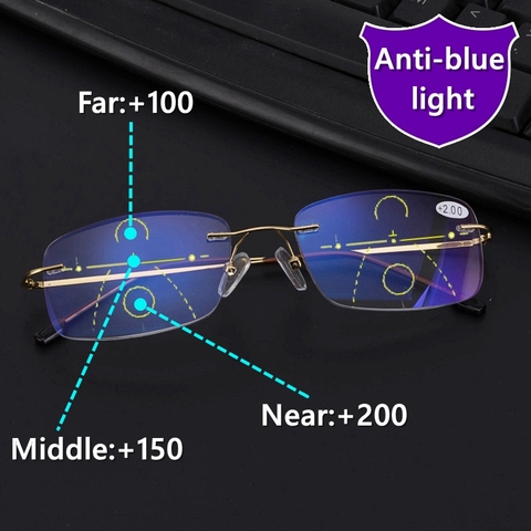 High Quality Rimless Progressive Multifocal Reading Glasses Men Anti Blue Light Presbyopic Glasses Women Ultra Light Metal Gafas ► Photo 1/6