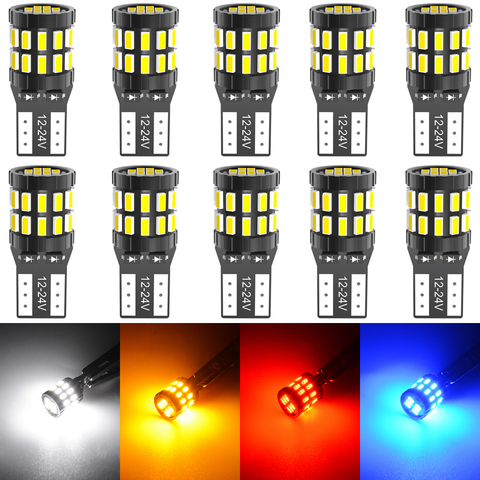 10pcs T10 LED Canbus Light Bulbs for BMW Audi Mercedes W5W Car Interior Reading Parking Lights White Blue Red Yellow No Error ► Photo 1/6