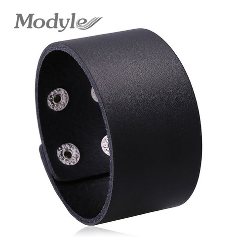 Modyle Fashion Wide Genuine Leather Bracelet for Men Brown Wide Cuff Bracelets & Bangle Wristband Vintage Punk Male Jewelry Gift ► Photo 1/6