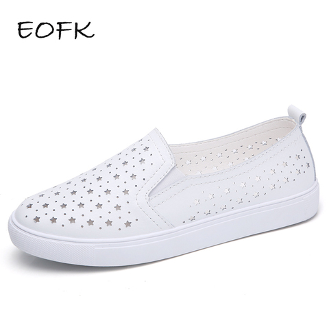 EOFK  Autumn Women Flats Loafers Leather Moccasins Casual Slip-on Silver Woman Comfort Round toe Shoes ► Photo 1/6