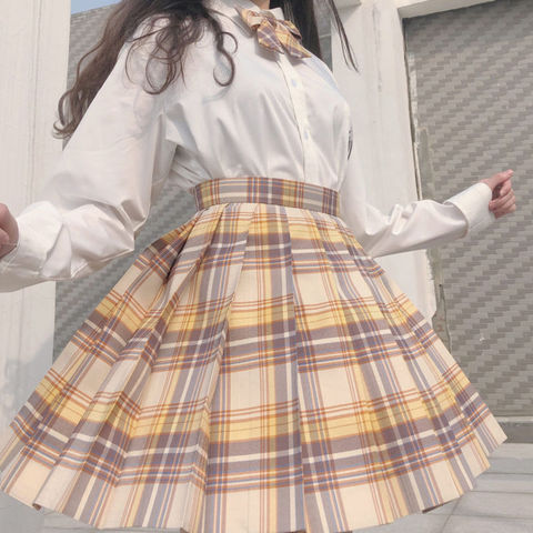 [Kerria Japonica] Girl's Autumn High Waist Pleated Skirts Plaid Skirts Women Dress For JK School Uniform Students Clothes ► Photo 1/6