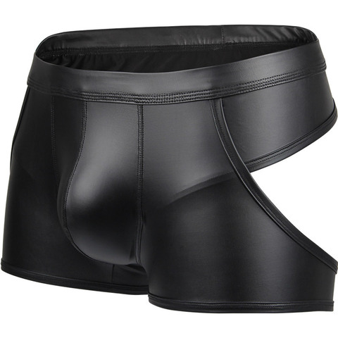 New Sexy Men Hollow Boxers Male Underwear Faux Leather Open Butt Bottoms Performance Club Wear Underpants Backless Boxer Shorts ► Photo 1/6