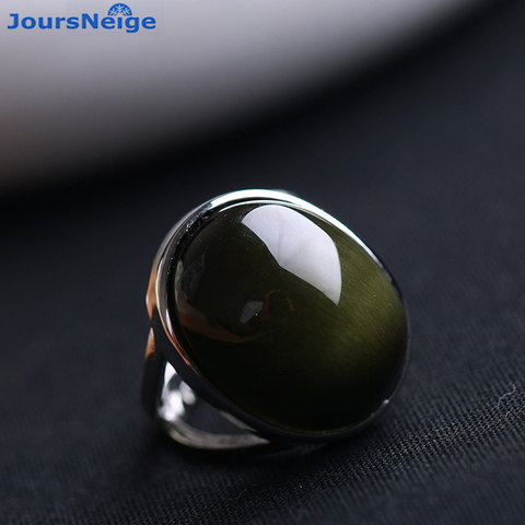 Natural Obsidian Ring Green Cat Eye Stone S925 Sterling Silver Mosaic Ring Simple Men Women Gift Crystal Ring Jewelry Wholesale ► Photo 1/4