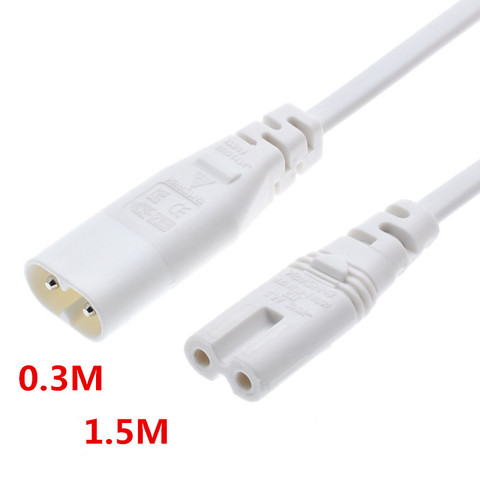IEC 60320 C8 Plug to C7 Receptacle Male to Female Extension Power Supply Main Adapter Cable 0.3m/1.5m White Color ► Photo 1/6