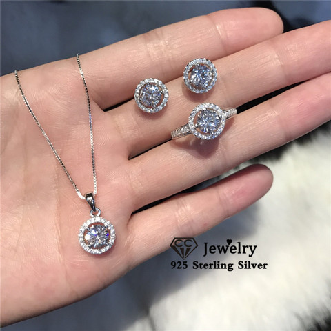 CC Fine Jewelry Sets For Women S925 Sterling Silver Cubic Zirconia Ring Stud Earrings Necklaces Pendants Wedding Bijoux CCAS228 ► Photo 1/6