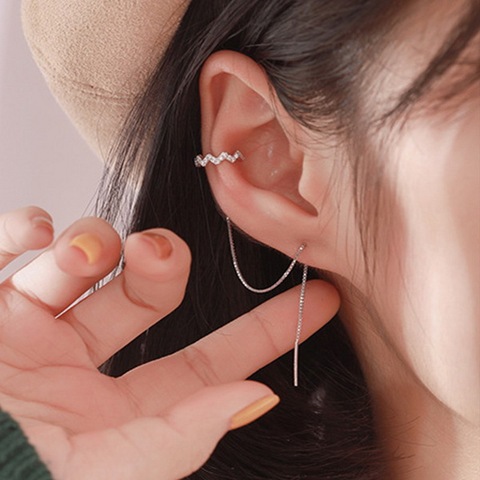 DW 1 PC Ear Clip Long Tassel Earrings for Women 2022 Zircon Ear Cuff Earring Ear Line Fashion Jewelry Gift ► Photo 1/6