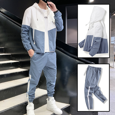 Dropshipping Patchwork Hip Hop Casual Men's Sets 2022 Korean Style 2 Piece Sets Clothes Men Streetwear Fitness Male Tracksuit ► Photo 1/6
