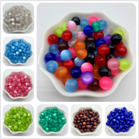 50pcs 8mm Resin Spacer Beads Charms Cat's eye Beads Round Loose Beads For Jewelry Making ► Photo 1/6