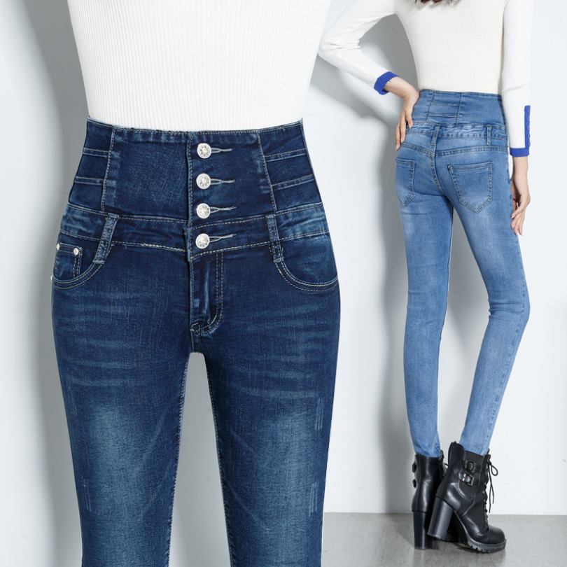 Womens Winter Jeans High Waist Skinny Pants Fleece /no velvet
