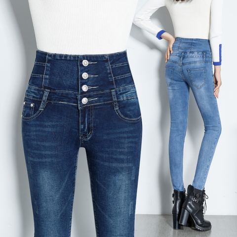 Womens skinny Jeans High Waist Fashion Slim Denim Long Pencil Pants Woman Jeans Camisa Feminina Lady Fat Trousers plus size 36 ► Photo 1/6
