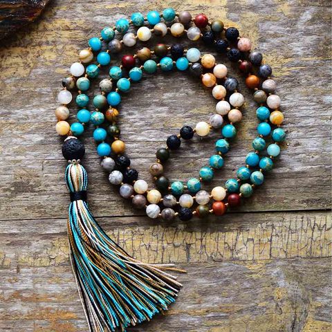 Women Beads Necklace 6MM Natural Stone Lava Rock Tassel Necklace New Boho Lariat Mala Yoga Necklace Dropshipping ► Photo 1/4