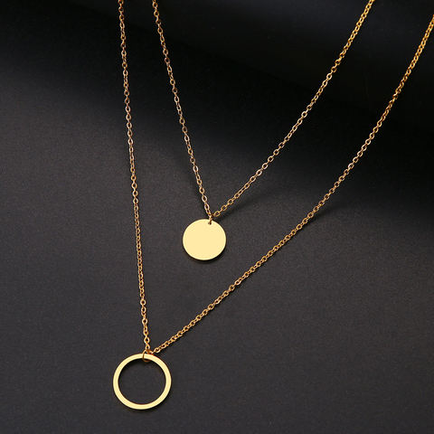 DOTIFI For Women Double Round Geometric Pendant Necklace Stainless Steel Gold and Silver Color Jewelry Gift ► Photo 1/6