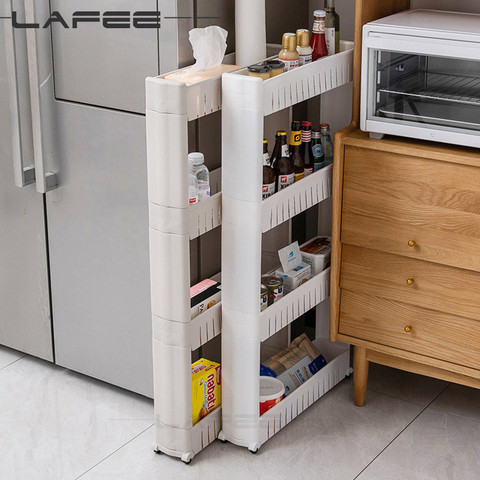 Interspace storage rack Gap shelf pulley mobile kitchen toilet gap rack bathroom storage rack fridge side seam finishing rack ► Photo 1/6