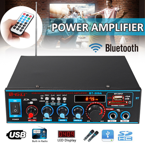 800W HIFI 2CH Audio Power Amplifier 12/220V Home Theater Sound System Audio Mini Amplifier FM USB SD bluetooth W/Remote Control ► Photo 1/6