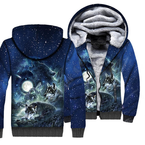 Wolf Animal 3D Printed Fleece Zipper Hoodies Men Women Winter Warm double plus velvet jacket cosplay costumes 09 ► Photo 1/6