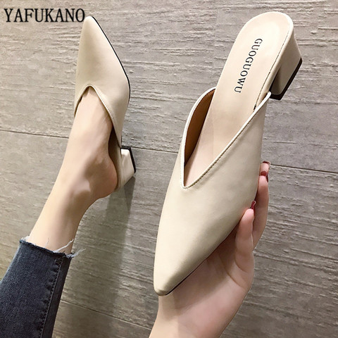 2022 New Summer Slippers Slip On 5 CM Square heel Shoes High heels Women Pumps Slides Sandals ► Photo 1/5