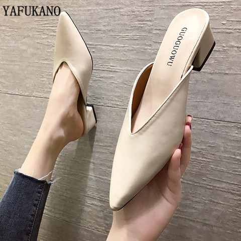 2022 New Summer Slippers Slip On 5 CM Square heel Shoes High heels Women Pumps Slides Sandals ► Photo 1/5