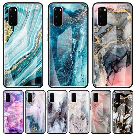 colorfull marble Tempered Glass Phone Case for Samsung Galaxy S20 FE S10 Plus S10e S9 S8 Phone Shell Note 10+ 10 Lite Capa Bag ► Photo 1/6