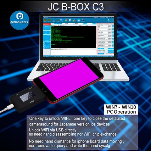 JC B-BOX C3 DFU One Key to Purple for IOS A7-A11 for iPhone & iPad Unlock WIFI Modify NAND Syscfg Data Same as Window DCSD Cable ► Photo 1/6