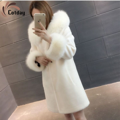 Cotday Thick Slim 2022 Hooded Sheep Sheared Fur Coat Fur Coat Wool Coat Women's Middle Long Imitation Fox Fur Korean Version ► Photo 1/6