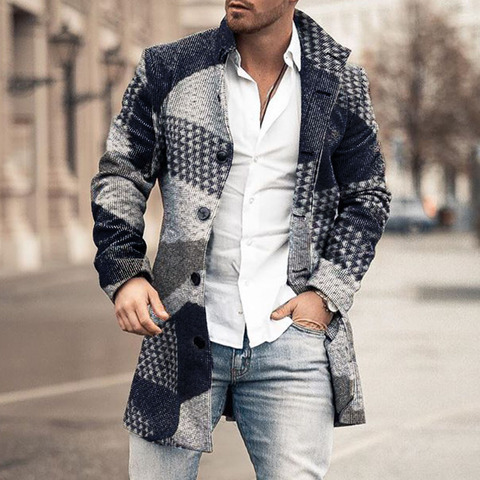 Spring And Autumn Mens Fashion Casual Geometric Printing Hooded Jacket Coat Cool