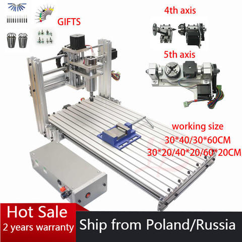 DIY MINI CNC Router 3020 3 4 5 Axis Wood Engraving Machine 3040 Milling Lathe metal carving 6030 400w USB with drills cutters ► Photo 1/6