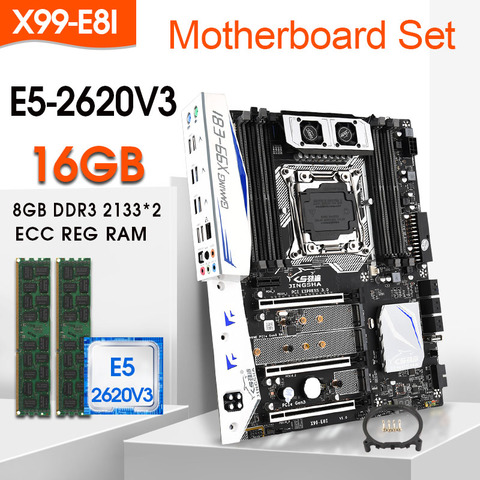JINGSHA X99 E8I LGA 2011-3 Motherboard Set With E5 2620V3 And 2pcs x 8GB = 16GB  DDR4 2133MHZ ECC REG RAM Support Turbo Boost ► Photo 1/6