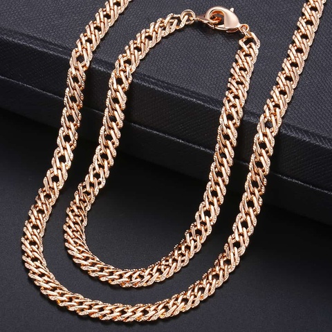 Fashion Jewelry Set for Women 585 Rose Gold Braided Foxtail Bead Link Chain Necklace Bracelet Set Wedding Jewelry Gift CS16A ► Photo 1/6