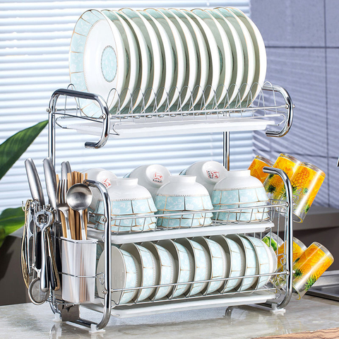 Stainless Steel Drain Dish Rack Shelf Kitchen Organizer Storage Containers Cupboard Storage Box Cooking Tool Household Items ► Photo 1/1