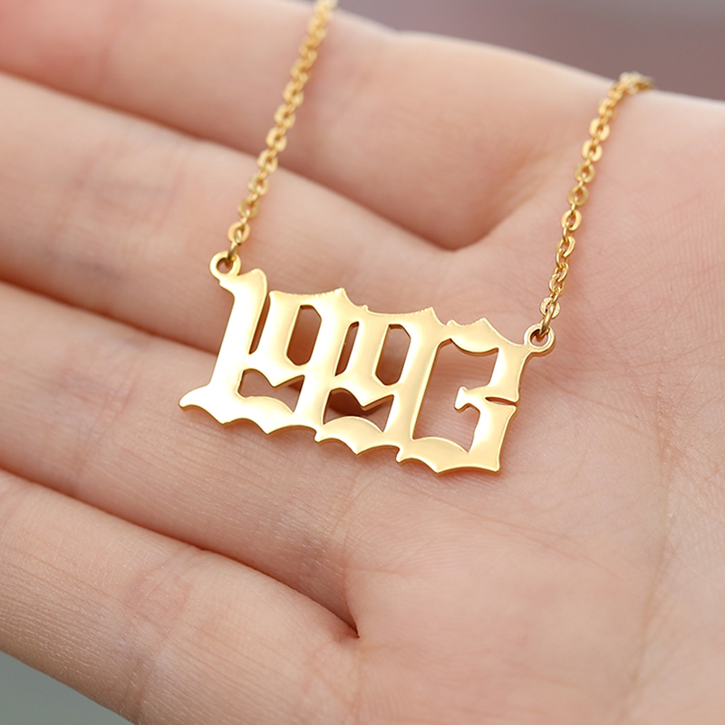 SEMBILAN Birth Year Number Pendant Necklace Stainless Steel Birthday Gold Year Old English Necklace for Women Girl Jewelry