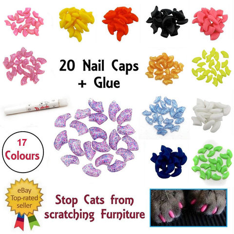 Lovely 20pcs Silicone Soft Cat Nail Caps Cat Nail Covers Pet Claw Paws Caps Adhesive Glue Animal Protection ► Photo 1/6