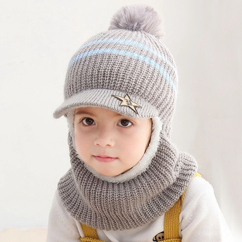 Baby Winter Hat Pom Pom Beanie Hats Baby Girl and Boy Hat with Warm Fleece Lining Baseball Caps for Kids HT19025 ► Photo 1/6