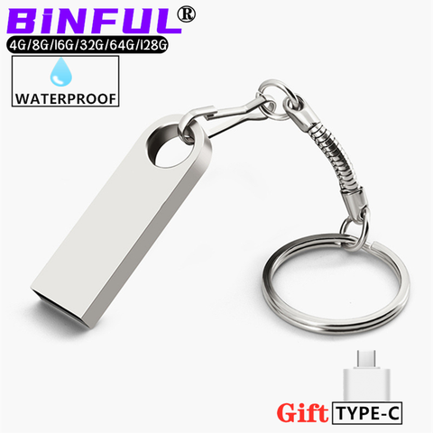 BiNFUL Waterproof usb flash drive 4GB 8GB 16GB 32GB 64GB 128GBpen drive pendrive флешка silver u disk memoria cel usb stick Gift ► Photo 1/6