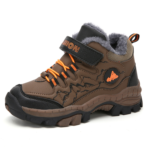 Buy Online Kids Shoes Winter Outdoor Hiking Warm Velvet Waterproof Boots  TPR Shock Absorption Trekking Boys Children Shoe Running Sneakers ▻ Alitools