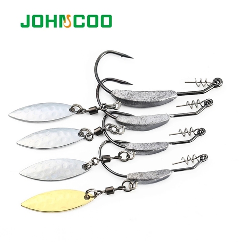 JOHNCOO 4pcs Offset Fishing Hooks Lead Weighted Crank Hook with Spoon Soft Baits Hook  Add Lead Weight Worm Hook ► Photo 1/6