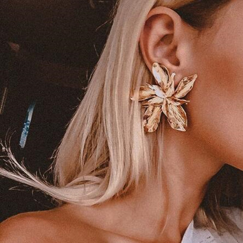 Elegant Gold Big Flower Drop Dangle Earring for Women Trendy Metal Floral Party Jewelry Gift Pendientes ► Photo 1/5