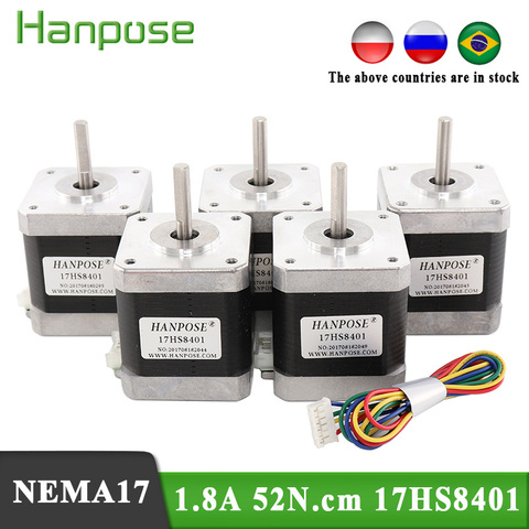 Free Shiping 5pcs Nema17 Stepper Motor 4-lead 48mm 78Oz-in 1.8A 42BYGH 17HS8401 motor for mini cnc 3D printe ► Photo 1/6