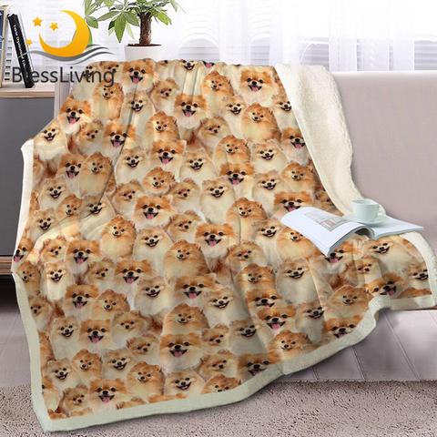 BlessLiving Golden Pomeranian Sherpa Blanket on Beds Dog Collection Throw Blanket for Kids Animal Dog Soft Bedspreads manta ► Photo 1/5