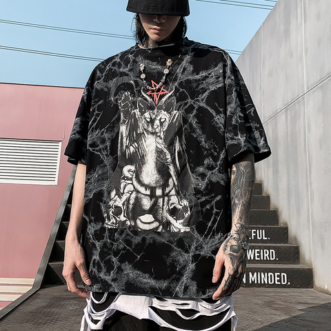 Punk Rock Men T Shirt Streetwear Hip Hop Oversized Black Cat Graphic Tees Men Goth Clothes Tshirt Summer Fashion 2022 Tops ► Photo 1/6