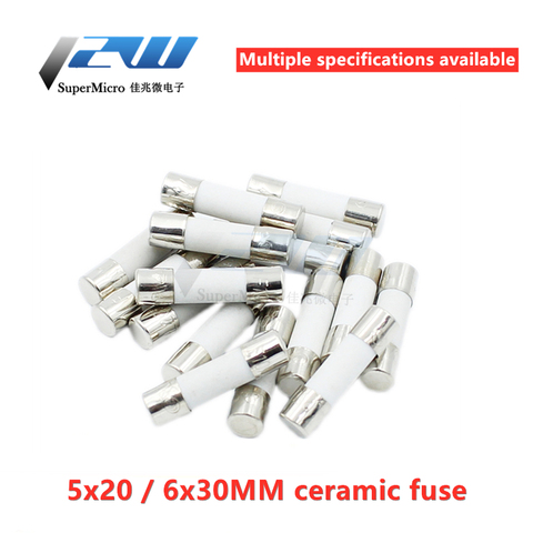 Free shipping!Fast blow Ceramic Fuse 5mm x 20mm 6x30 T 0.5A 1A 2A 3A 5A 6A 8A 10A 13A 15A 20A 30A 250V Car Cigar Microwave Oven ► Photo 1/5
