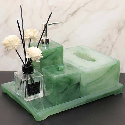 Luxury Green Bathroom Accessories Set Toilet Tissue Box Hand Sanitizer Bottle Soap Dispenser Restroom Decoration Storage Tray To ► Photo 1/6
